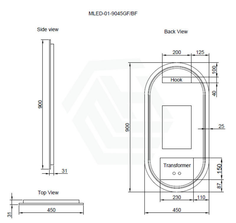 450/600/900/1200Mm Oval Black Framed Led Mirror Touch Sensor Horizontal/Vertical Installation