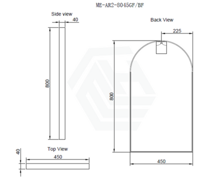 450X800X45Mm Bathroom Black Framed Arch Mirror Wall Mounted Mirrors