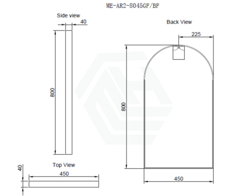 450X800X45Mm Bathroom Black Framed Arch Mirror Wall Mounted Mirrors