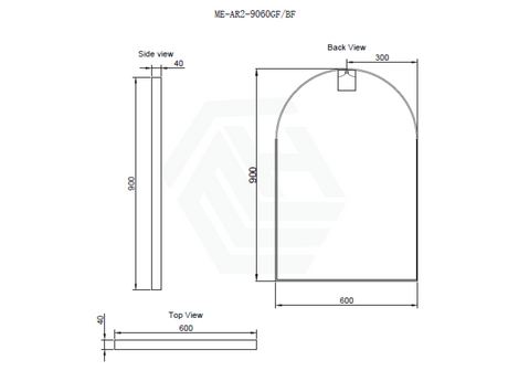 450/600Mm Bathroom Black Framed Arch Mirror Wall Mounted 600X900Mm Mirrors