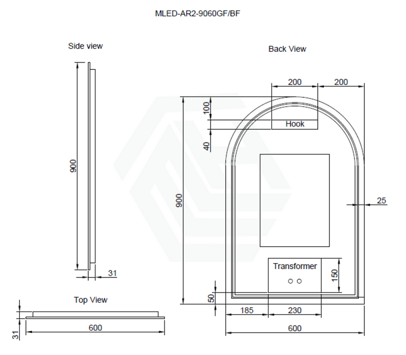 450/600Mm Brushed Gold Framed Arch Led Mirror Touch Sensor Mirrors