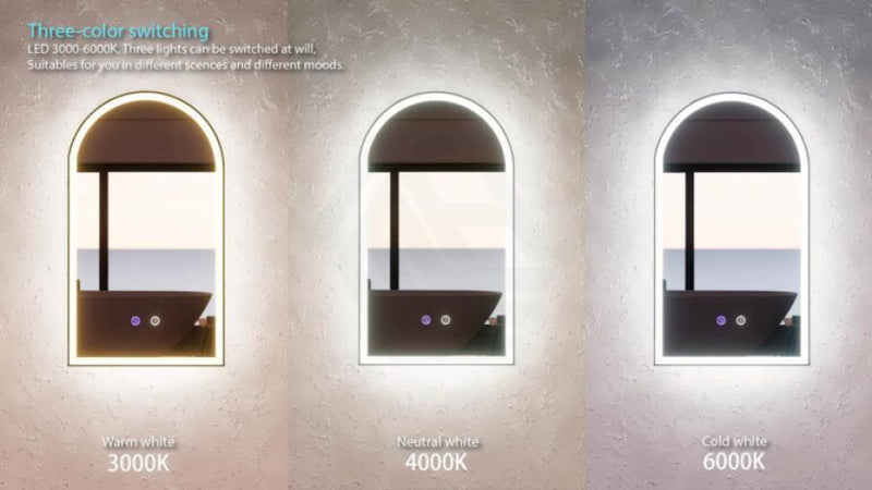 450/600Mm Black Framed Arch Led Mirror Touch Sensor Mirrors