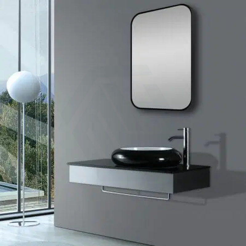 450/600Mm Matt Black Aluminum Framed Rounded Rectangle Bathroom Wall Mirror Vertical Or Horizontal