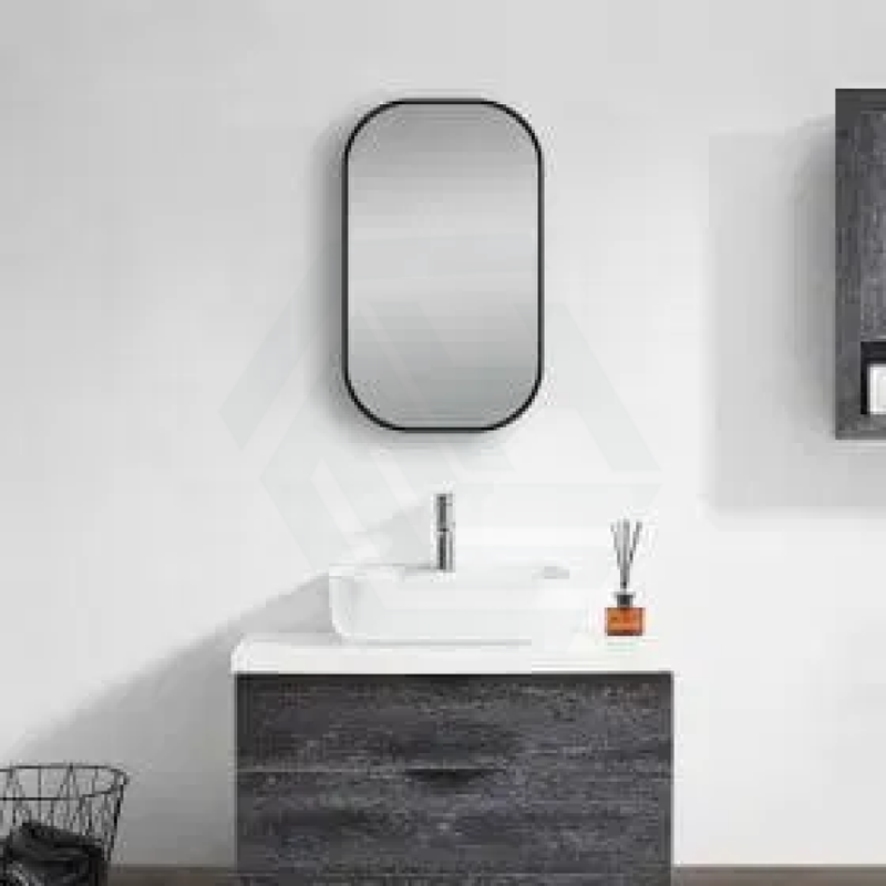 450/600Mm Matt Black Aluminum Framed Rounded Rectangle Bathroom Wall Mirror Vertical Or Horizontal