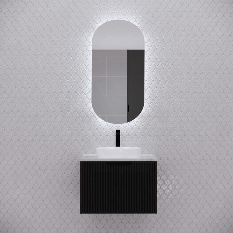 450/870/1200Mm Oval Led Backlit Pencil Edge Mirror Cabinet Matt Black Shaving Cabinets