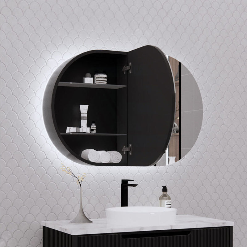 450/870/1200Mm Oval Led Backlit Pencil Edge Mirror Cabinet Matt Black Shaving Cabinets