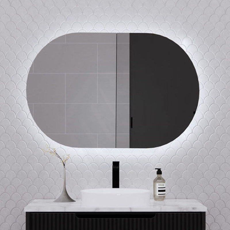 450/870/1200Mm Oval Led Backlit Pencil Edge Mirror Cabinet Matt Black Shaving Cabinets