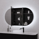 450/870/1200Mm Oval Led Backlit Pencil Edge Mirror Cabinet Matt Black Shaving Cabinets