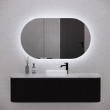 450/870/1200Mm Oval Led Backlit Pencil Edge Mirror Cabinet Matt Black Shaving Cabinets