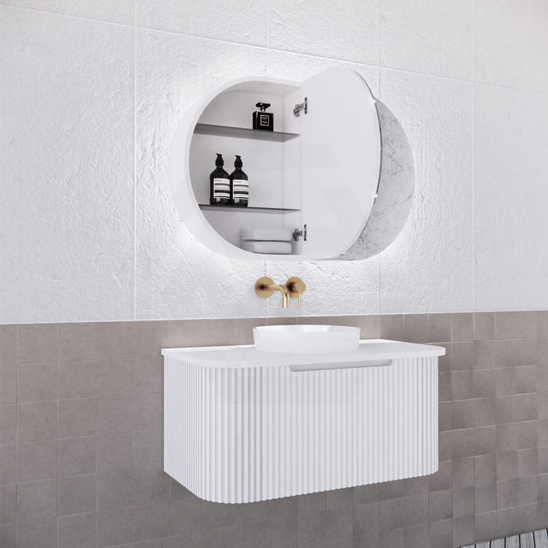 450/870/1200Mm Oval Led Back Lit Shaving Cabinet Matt White Cabinets