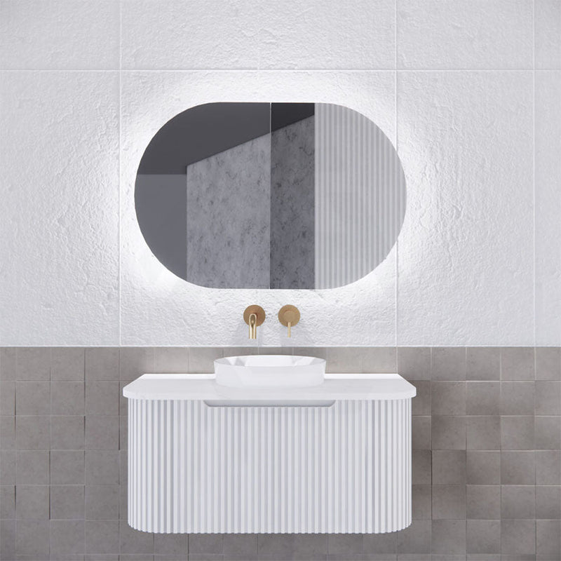 450/870/1200Mm Oval Led Backlit Pencil Edge Mirror Cabinet Matt White Shaving Cabinets