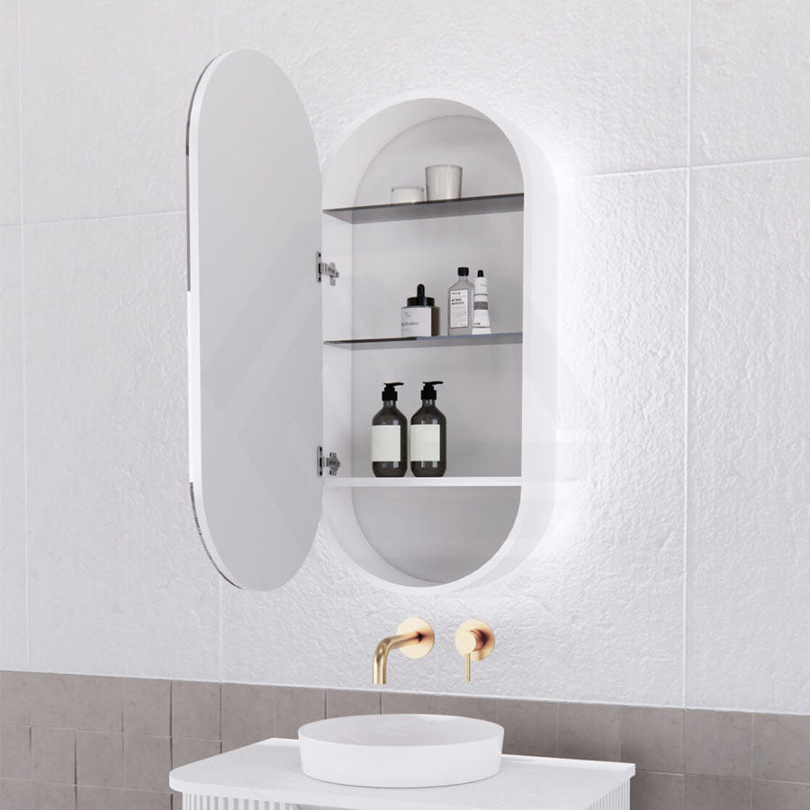 450/870/1200Mm Oval Led Back Lit Shaving Cabinet Matt White Cabinets