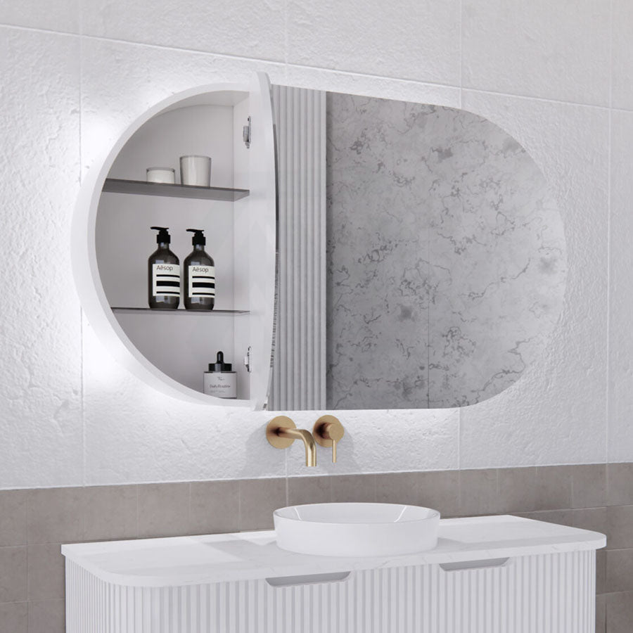 450/870/1200Mm Oval Led Back Lit Shaving Cabinet Matt White Cabinets