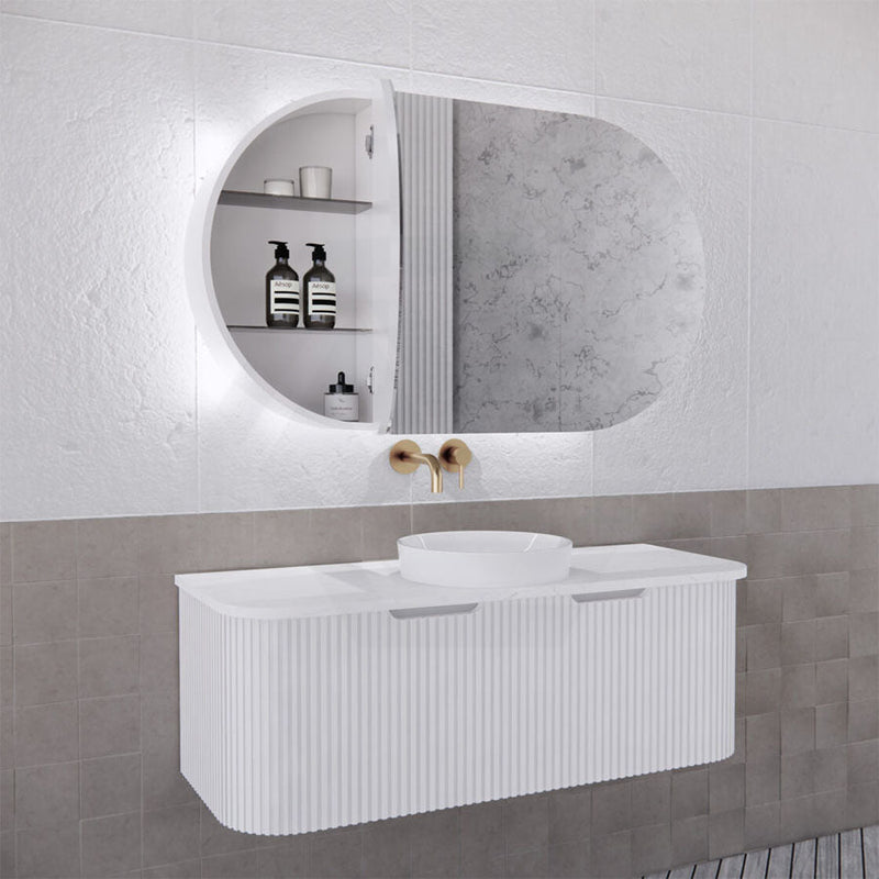 450/870/1200Mm Oval Led Back Lit Shaving Cabinet Matt White Cabinets