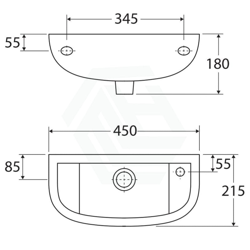 450X215X180Mm Rak Compact Slim Wall Hung Basin Ceramic In Gloss White Basins