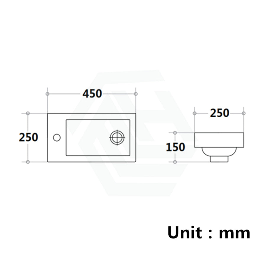 450X250X150Mm Poly Top For Bathroom Vanity Single Bowl 1 Tap Hole Poly Top