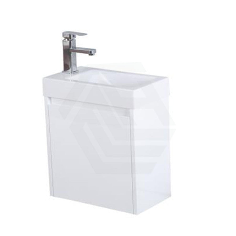 450X250X530Mm Wall Hung Pvc Vanity With Poly Top Left Or Right Hand Hinge Gloss White