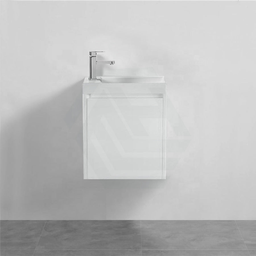 450X250X530Mm Wall Hung Pvc Vanity With Poly Top Left Or Right Hand Hinge Gloss White