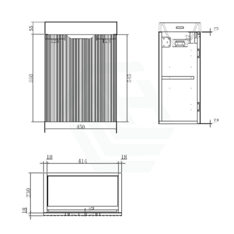 450X250X550Mm Wall Hung Vanity Left Hand Hinge With Poly Top Matt White Vanities