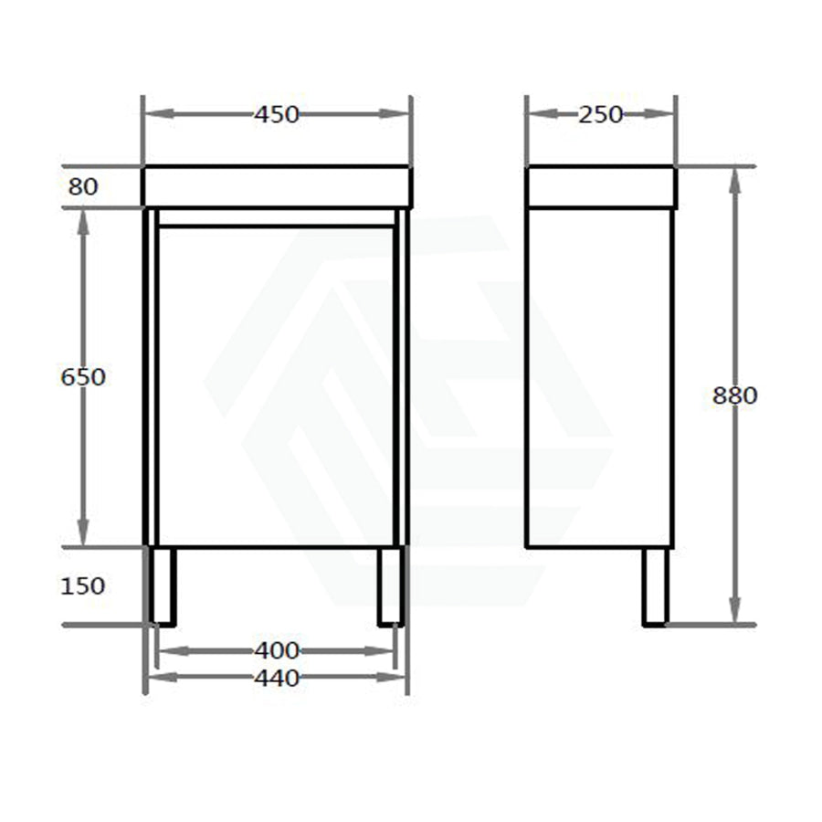 450X250X880Mm Freestanding Narrow Bathroom Vanity With Poly Top Left / Right Hand Hinge Polyurethane