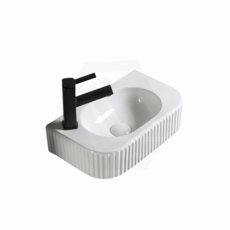 450X270X115Mm Gloss White Fluted Wall Hung & Above Counter Basin Ceramic Basins