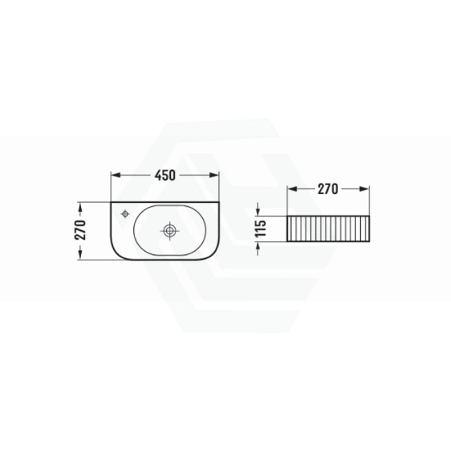 450X270X115Mm Gloss White Fluted Wall Hung & Above Counter Basin Ceramic Basins