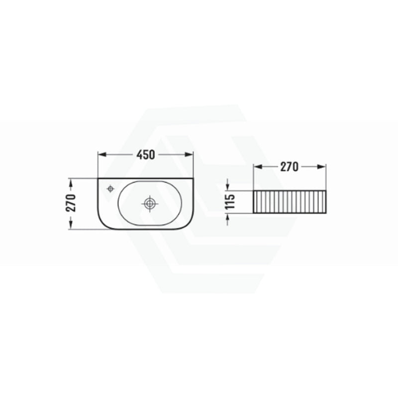 450X270X115Mm Gloss White Fluted Wall Hung & Above Counter Basin Ceramic Basins