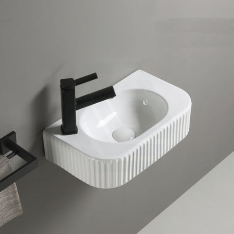 450X270X115Mm Gloss White Fluted Wall Hung & Above Counter Basin Ceramic Basins