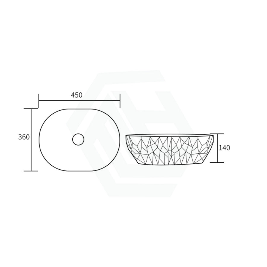 450X360X140Mm Oval Above Counter Ceramic Basin Gloss White Basins