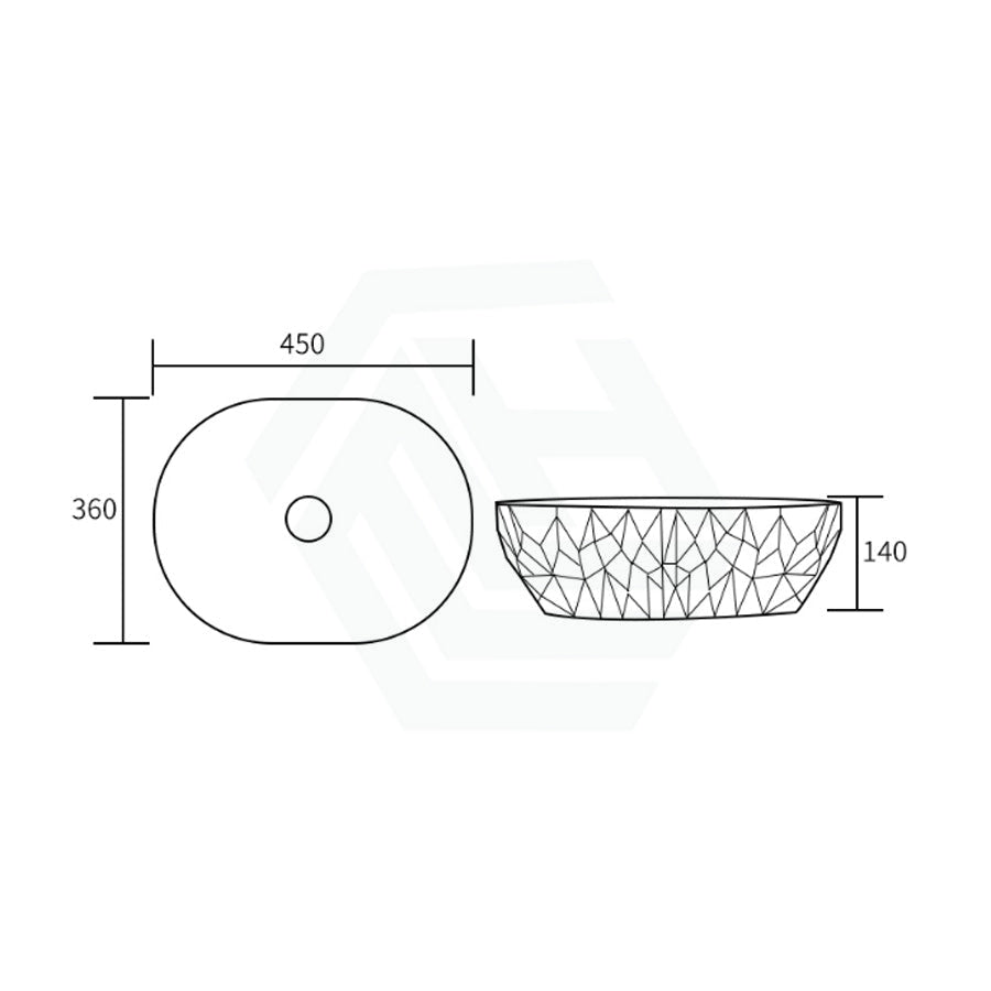 450X360X140Mm Oval Above Counter Ceramic Basin Matt White Basins