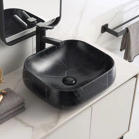 450X400X145Mm Rectangle Above Counter Matt Black Marble Ceramic Basin Ultra Slim Basins