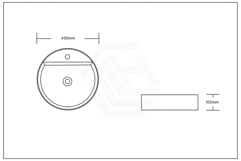 450X450X105Mm Above Counter Basin Gloss White Bathroom Round Ceramic Wash With Tap Hole