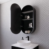 450X870X140Mm Oval Pencil Edge Mirror Wall Hung Shaving Cabinet Matt Black Cabinets