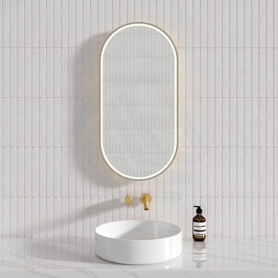 450X900Mm Beau Monde Led Mirror Oval Brushed Bronze Framed Touch Sensor Backlit For Bathroom Mirrors