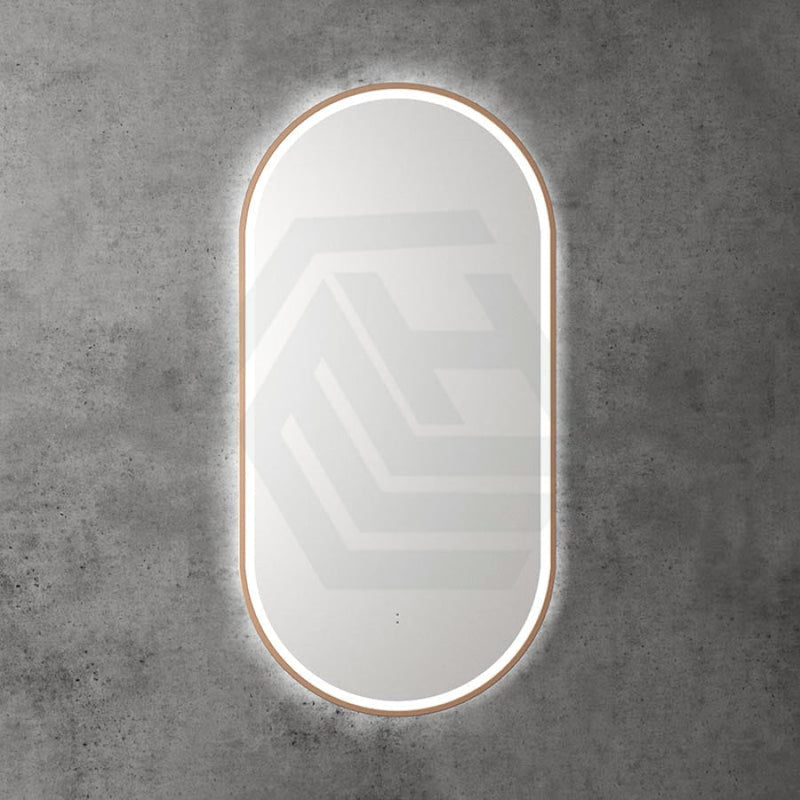 450X900Mm Beau Monde Led Mirror Oval Brushed Bronze Framed Touch Sensor Backlit For Bathroom Mirrors