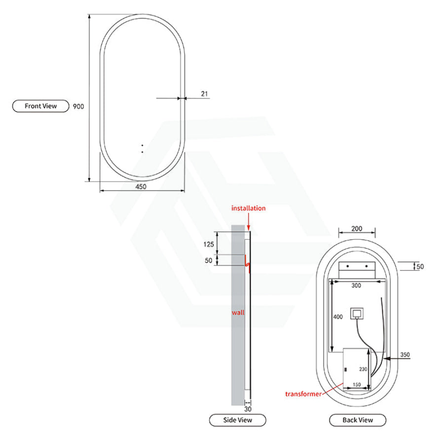 450X900Mm Beau Monde Led Mirror Oval Brushed Bronze Framed Touch Sensor Backlit For Bathroom Mirrors