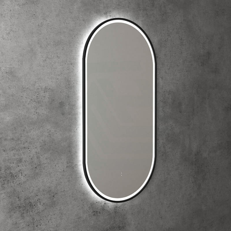 450X900Mm Beau Monde Led Mirror Oval Matt Black Framed Touch Sensor Backlit For Bathroom Mirrors