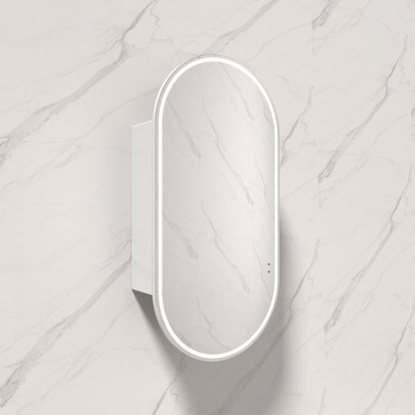 450X900Mm Beau Monde Led Mirror Oval Shaving Cabinet Matt White Finish Frameless Touchless Sensor