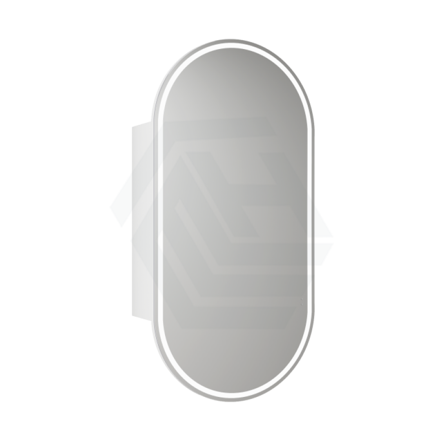 450X900Mm Beau Monde Led Mirror Oval Shaving Cabinet Matt White Finish Frameless Touchless Sensor