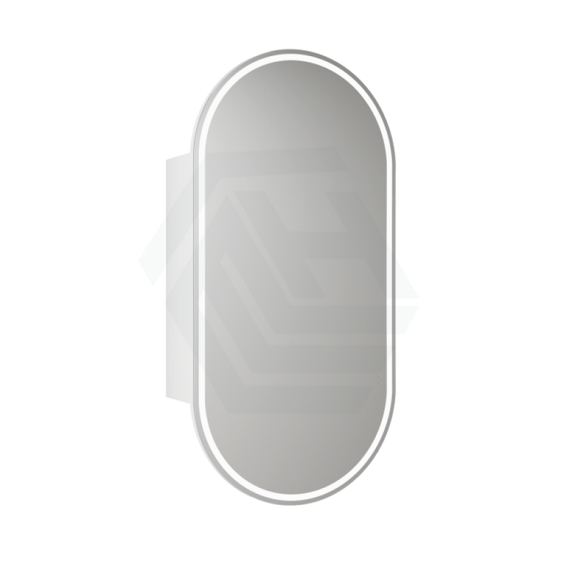 450X900Mm Beau Monde Led Mirror Oval Shaving Cabinet Matt White Finish Frameless Touchless Sensor