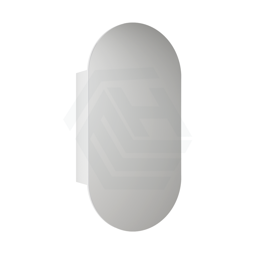 450X900Mm Beau Monde Wall Hung Oval Pill - Shaped Shaving Mirror Cabinet Matt White Finish For