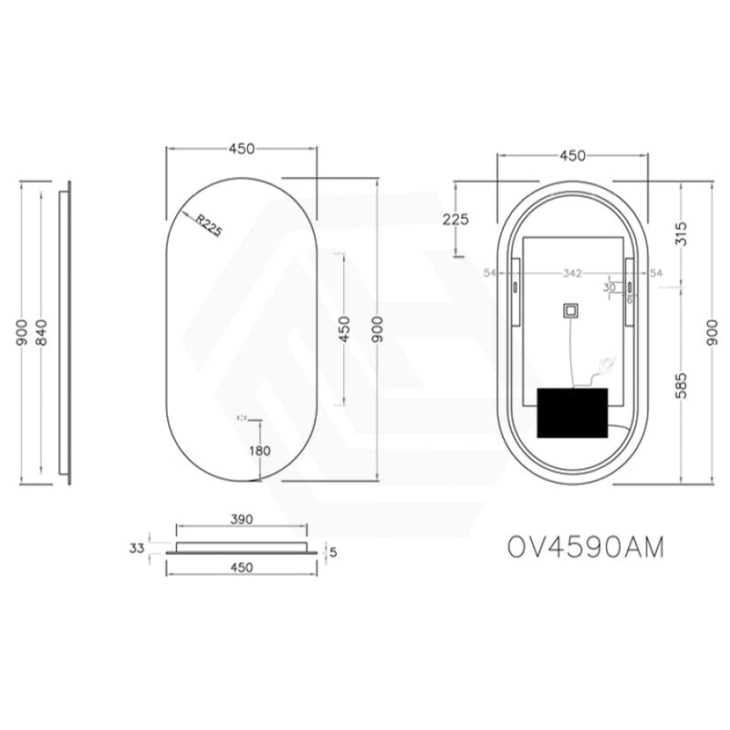 450X900Mm Led Mirror Backlit With Touch-Free Sensor Oval Mirrors