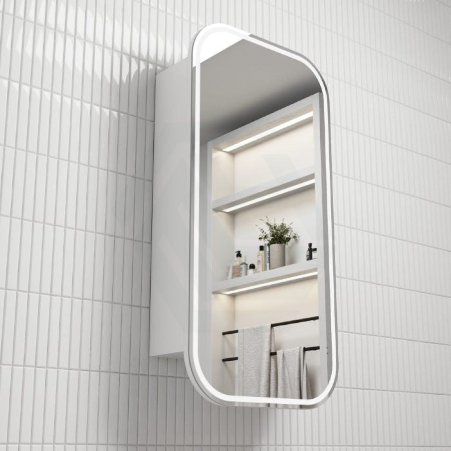 450X900Mm Vienna Led Mirror Squircle Shaving Cabinet Matt White Finish Frameless Touchless Sensor