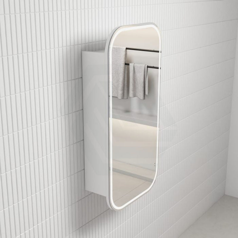 450X900Mm Vienna Led Mirror Squircle Shaving Cabinet Matt White Finish Frameless Touchless Sensor