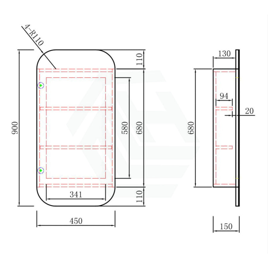 450X900Mm Vienna Wall Hung Squircle Shaving Mirror Cabinet Matt White Finish For Bathroom Cabinets