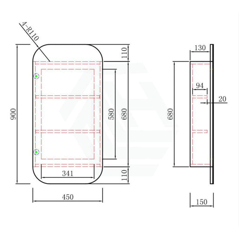 450X900Mm Vienna Wall Hung Squircle Shaving Mirror Cabinet Mia Finish For Bathroom Cabinets