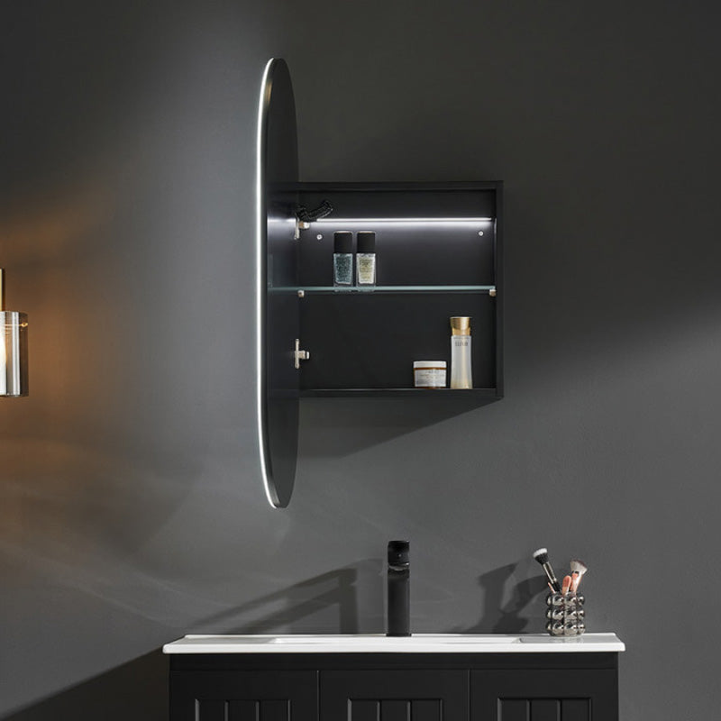 450X900X150Mm Ceto Olivia Matt Black Oval Led Shaving Cabinet Frontlit Cabinets