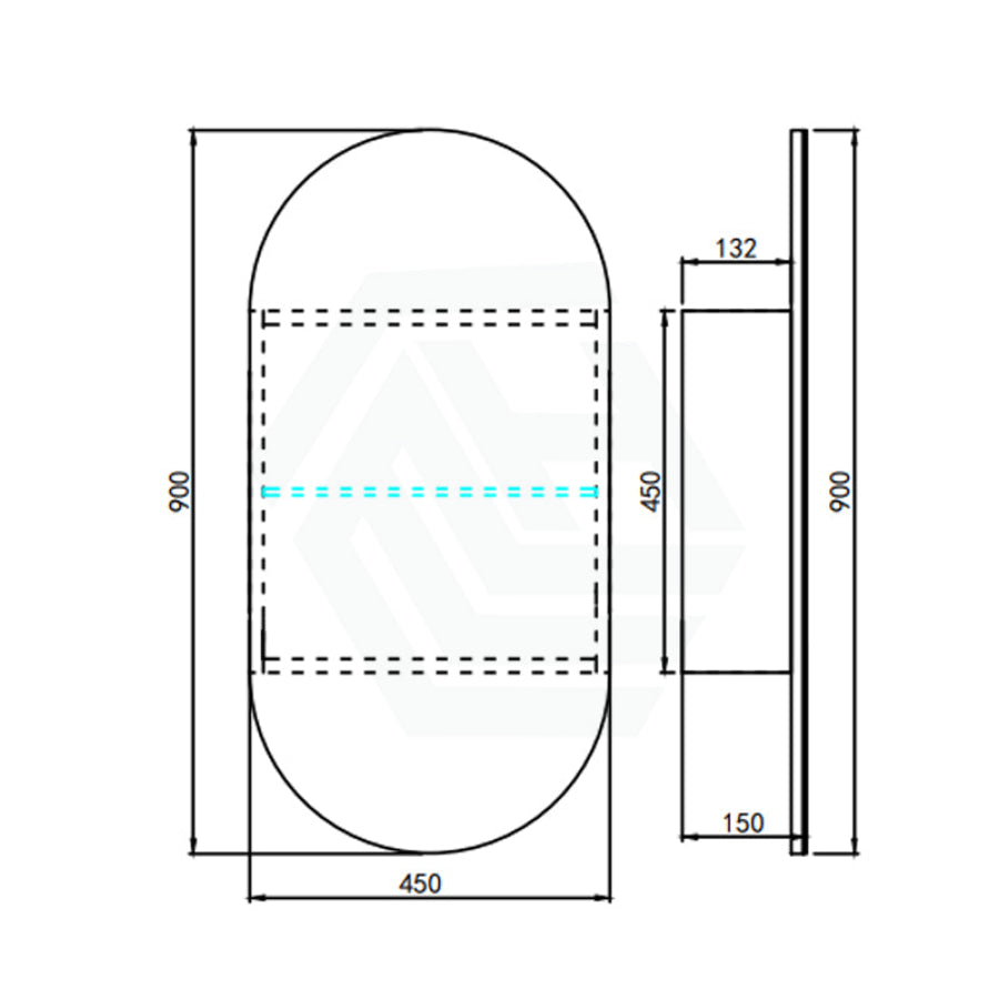 450X900X150Mm Ceto Olivia Matt Black Oval Led Shaving Cabinet Frontlit Cabinets