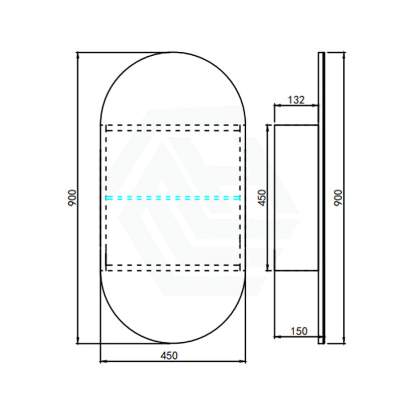 450X900X150Mm Ceto Olivia Matt Black Oval Led Shaving Cabinet Frontlit Cabinets