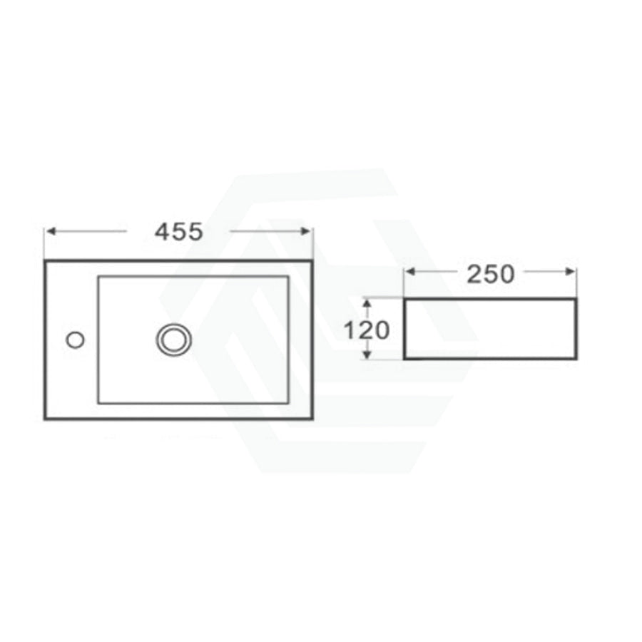 455X250X120Mm Rectangle Gloss White Wall Hung Ceramic Left / Right Hand Basin With Tap Hole